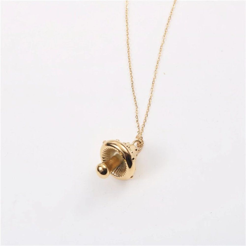 18K Gold Plated Mushroom Pendant Chain Necklace Christmas Gift For Her - Picture 3 of 6